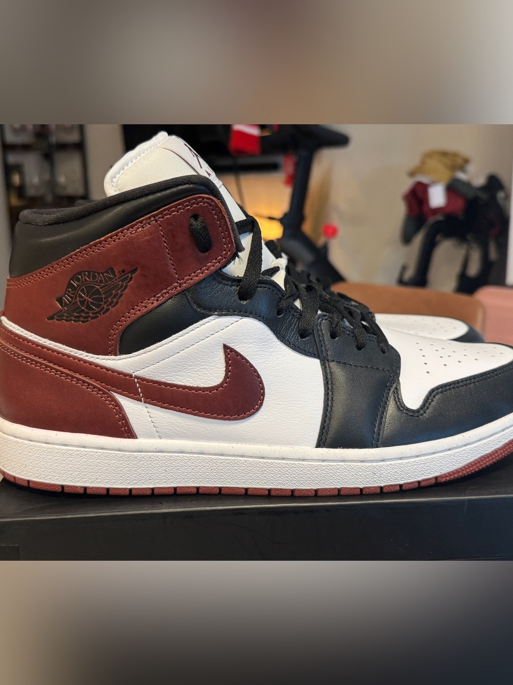 Jordan Men's High-Top Sneakers in White Black and Brown